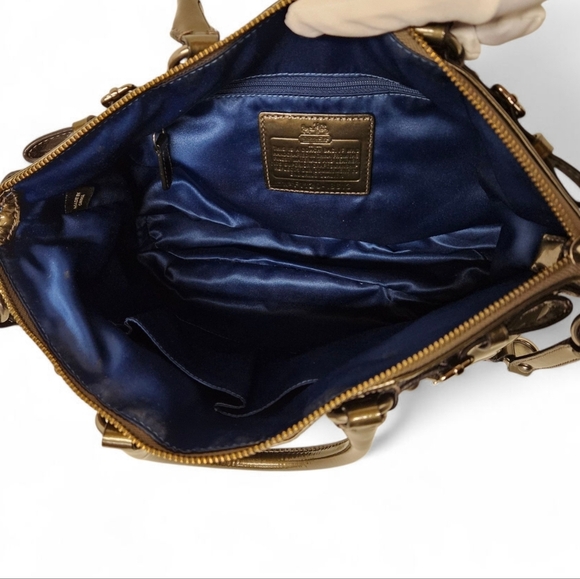 Coach 2011 Madison Patent Leather Sophia Satchel Bag In Green And Gunmetal - Picture 13 of 16